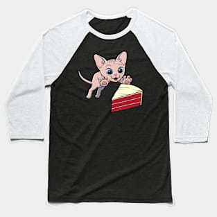 Sphynx Cat excited to eat Red Velvet Cake Baseball T-Shirt